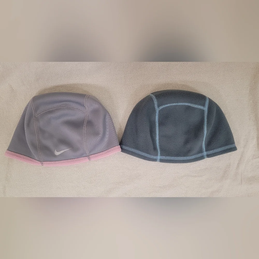 2 Nike Run Reversible Fleece Therma-Fit Running Line Beanie Hat- Girls One Size
